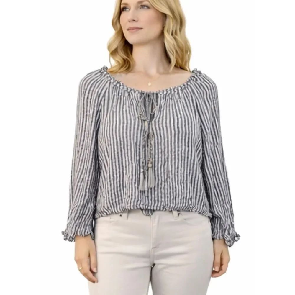 Max Studio striped crinkle boho crop blouse small